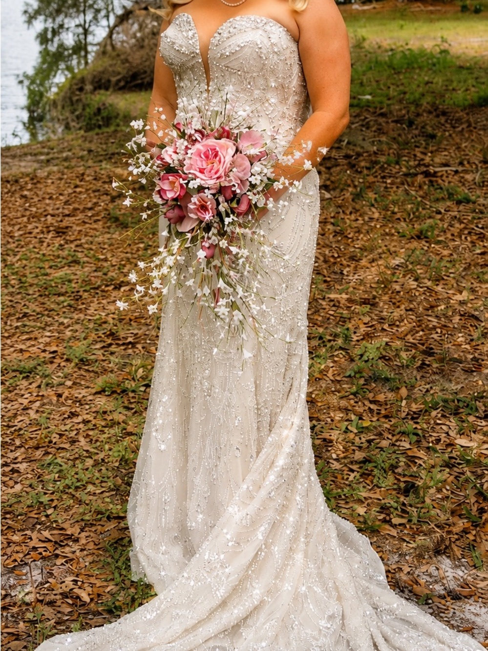 Embellished Strapless Ivory Wedding Gown with Sweetheart Neckline & corset back